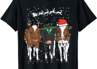 Reindeer Santa Cows Funny Farm Christmas Animal Lover PJ T-Shirt