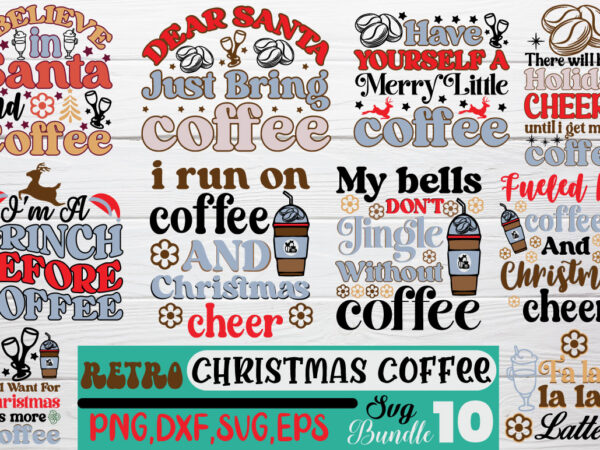 Retro christmas coffee t-shirt bundle, retro christmas coffee svg bundle