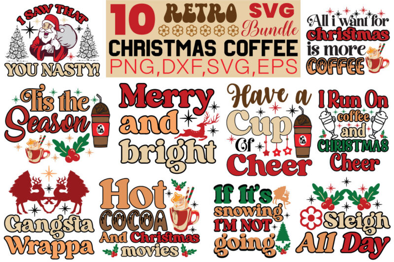 Retro Christmas Coffee T-shirt Bundle Retro Christmas Coffee Svg Bundle