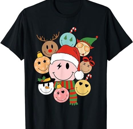 Retro groovy santa smile face elf snowman christmas trendy t-shirt