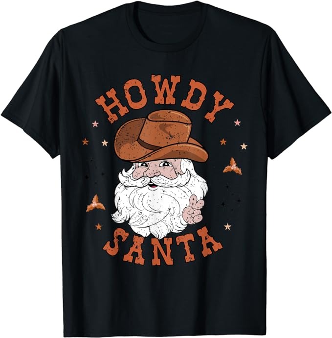 Retro Howdy Santa Cowboy Cowgirl Western Howdy Christmas T-Shirt