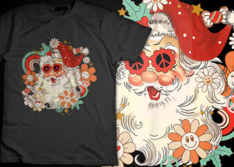 Retro Vintage 60s 70s Santa Christmas Hippie Xmas Smile TShirt Design