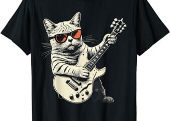 Rock Cat Playing Guitar Rock Kitty Funny Guitar Cat T-Shirt