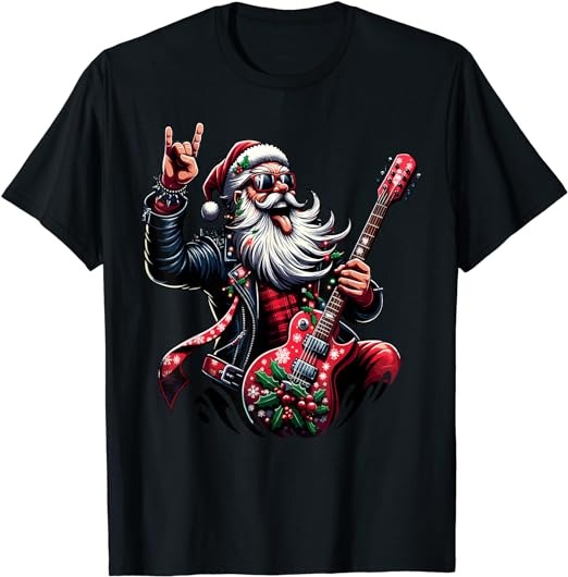 Rock & Roll Christmas Santa Claus Guitar Player T-Shirt - Buy t-shirt ...