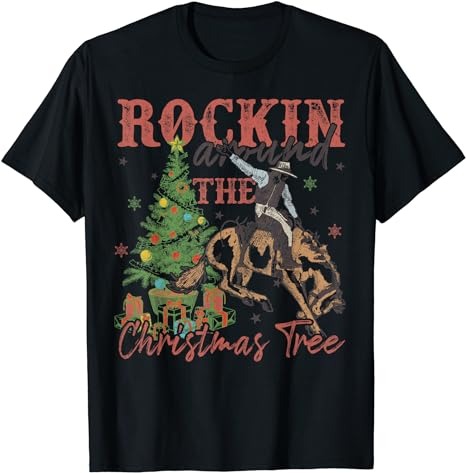 Rockin’ Around The Christmas Tree Cowboy Santa Ride Horse T-Shirt