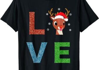 Rudolph Red Nosed Reindeer Glitter LOVE Kids Gift T-Shirt