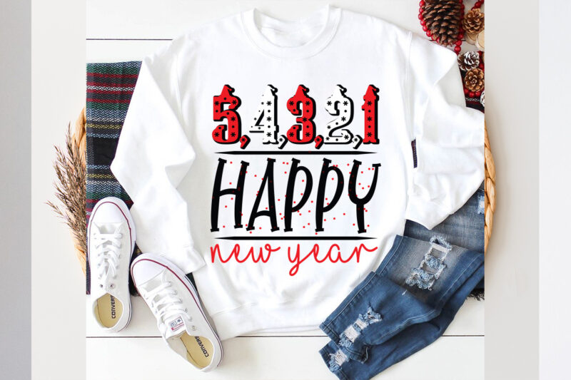 5 4 3 2 1 Happy New Year SVG design, 54321 Happy New Year SVG cut file, t shirt design,new year 2024,new year decorations 2024, new year dec