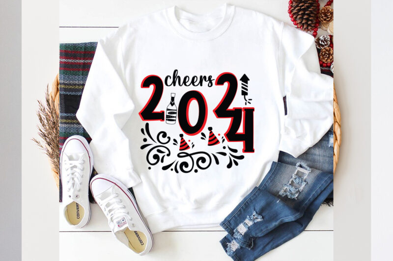 Cheers 2024 SVG design, Cheers 2024. SVG cut file, new year 2024,new year decorations 2024, new year decorations, new year hats 2024,new yea