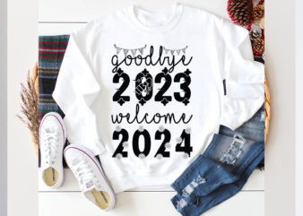 Goodbye 2023 welcome 2024 SVG design, new year 2024,new year decorations 2024, new year decorations, new year hats 2024,new year earrings,
