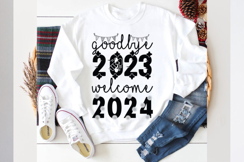 Goodbye 2023 welcome 2024 SVG design, new year 2024,new year decorations 2024, new year decorations, new year hats 2024,new year earrings,