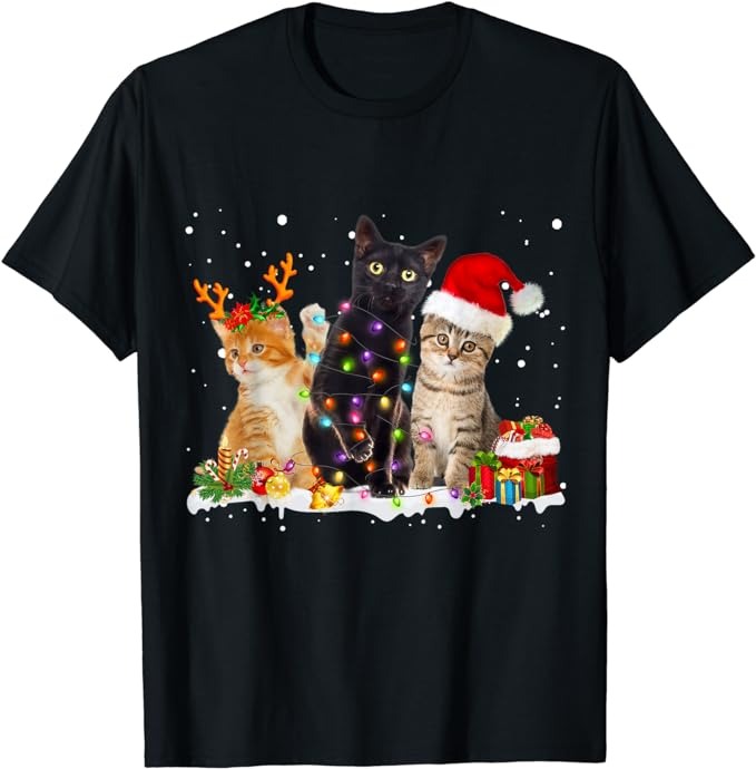 Santa Cat Light Gorgeous Reindeer Pajama Christmas Cat Lover T-Shirt ...