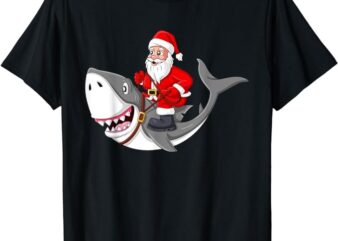 Santa Claus Riding Shark Christmas Boys Girls Kids Xmas T-Shirt