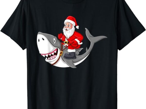 Santa claus riding shark christmas boys girls kids xmas t-shirt