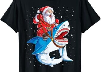 Santa Claus Riding Shark Christmas Boys Merry Sharkmas Xmas T-Shirt 1