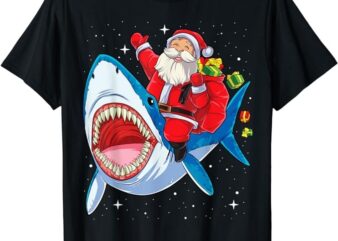 Santa Claus Riding Shark Christmas Boys Merry Sharkmas Xmas T-Shirt