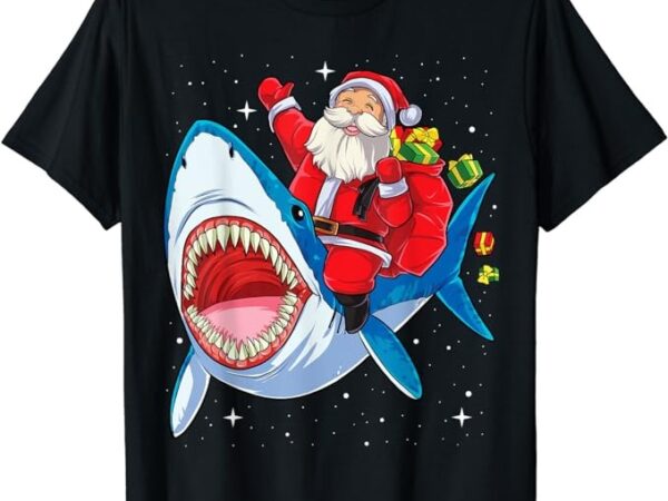 Santa claus riding shark christmas boys merry sharkmas xmas t-shirt