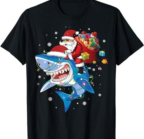 Santa claus riding shark lover merry christmas xmas t-shirt