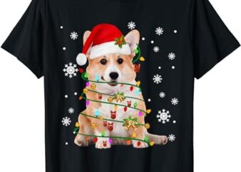 Santa Corgi Christmas Tree Light Pajama Dog X-mas Matching T-Shirt