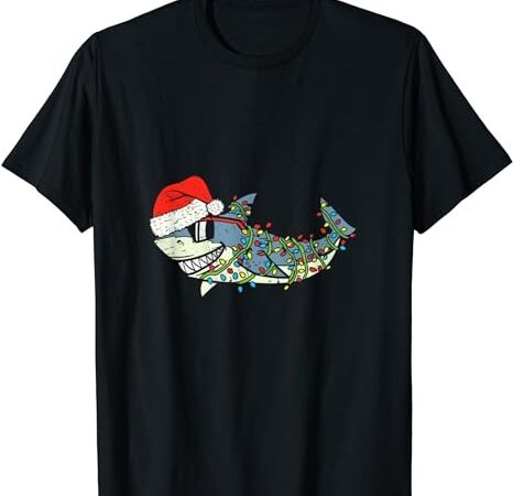 Santa hat christmas lights shark christmas toddler boys kids t-shirt