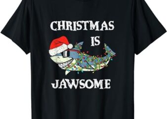 Santa Hat Shark Christmas Is Jawsome Funny Men Women Kids T-Shirt