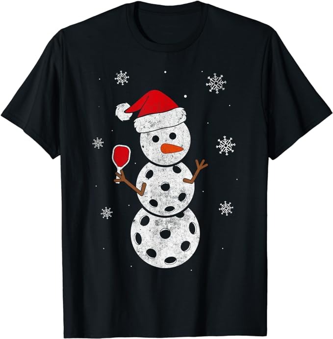 Santa Hat Snowman Gifts For Xmas Funny Pickleball Christmas T-Shirt PNG File