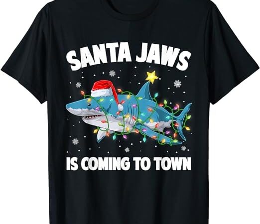 Santa jaws shark christmas lights merry sharkmas xmas boys t-shirt