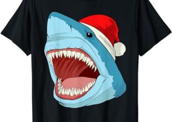 Santa Jaws T Shirt Cool Christmas Shark Pun Tee Xmas Party