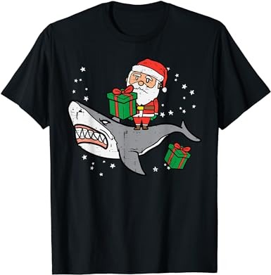 Santa on shark cute christmas xmas boys kids toddler t-shirt