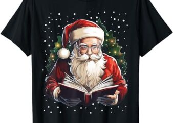 Santa Reading Book Bookworm Reader Bookish Christmas Tree T-Shirt