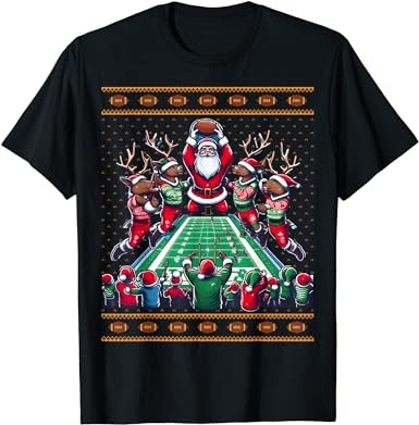 Santa reindeer play american football christmas football fan t-shirt