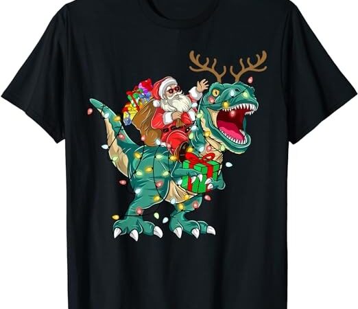 Santa riding dinosaur t rex deer kids boys men christmas t-shirt