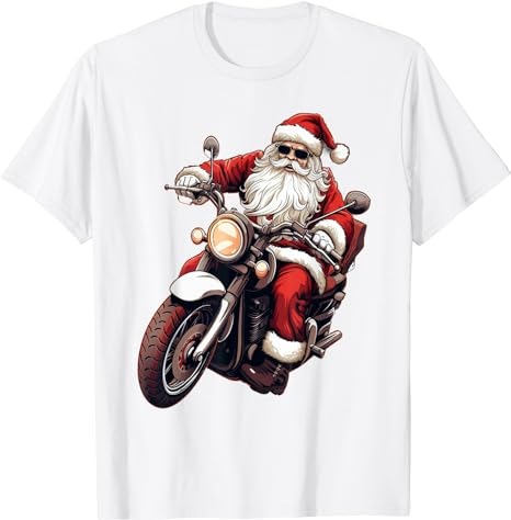 Santa Riding Motorcycle Bike Funny Christmas Biker Xmas T-Shirt