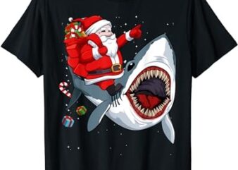 Santa Riding Shark Christmas Pajama Cute Ocean Animal X-Mas T-Shirt
