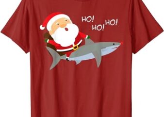 Santa Riding Shark Shirt Xmas Christmas T-shirt Gift
