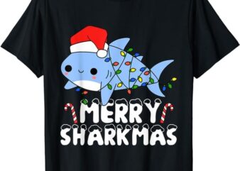Santa Shark Christmas Lights Boys Merry Sharkmas Xmas Gifts T-Shirt