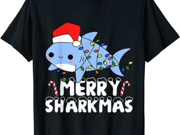 Santa shark christmas lights boys merry sharkmas xmas gifts t-shirt