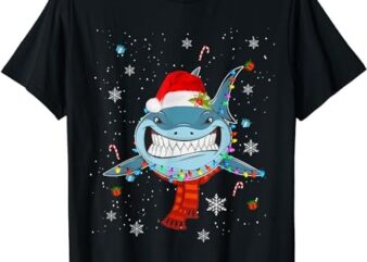 Santa Shark Christmas Lights Funny Boys Sharkmas Xmas Gifts T-Shirt