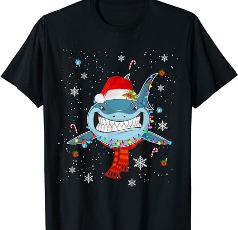 Santa shark christmas lights funny boys sharkmas xmas gifts t-shirt