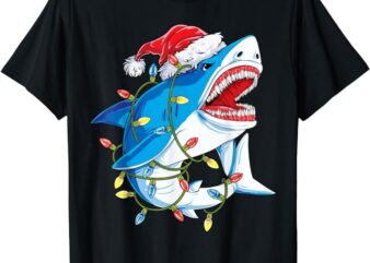 Santa Shark Christmas Lights Sharkmas Tree Xmas Boys Men T-Shirt 1