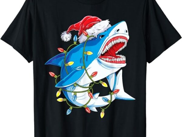 Santa shark christmas lights sharkmas tree xmas boys men t-shirt 1