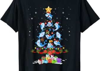 Santa Shark Christmas Tree Lights T-Shirt
