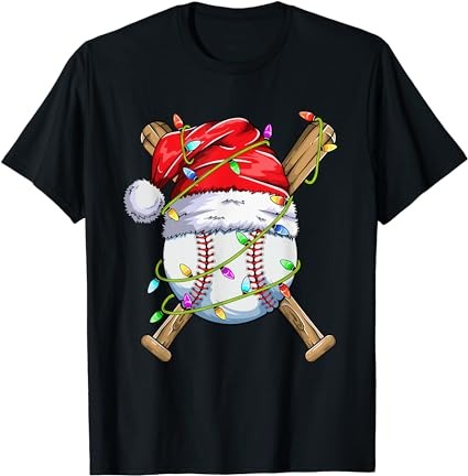 Santa sports design for men boys christmas baseball player t-shirt