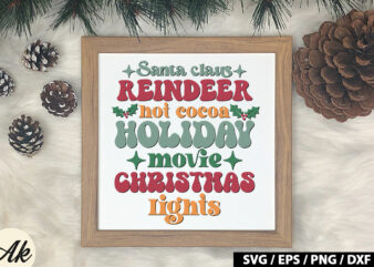 Santa claus reindeer hot cocoa holiday movie christmas lights Retro SVG