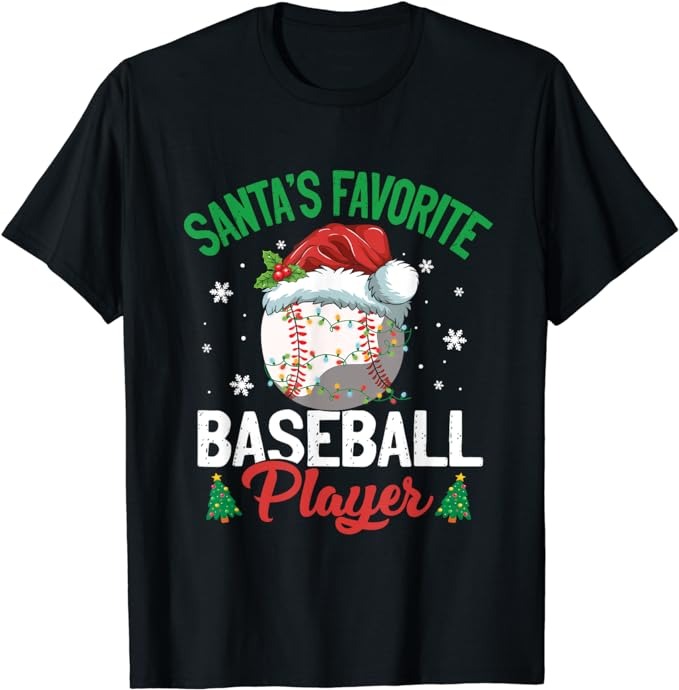 Santa’s Favorite Baseball Player Christmas Pajama T-Shirt