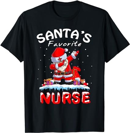 Santa’s favorite nurse christmas funny dabbing santa t-shirt