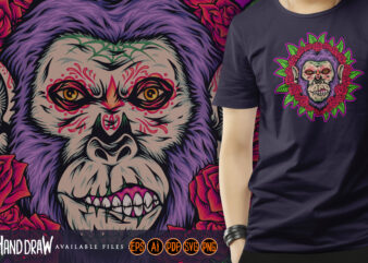 Scary monkey muertos creepy floral t shirt template vector