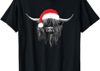 Scottish Highland Cow Christmas Santa Hat T-Shirt