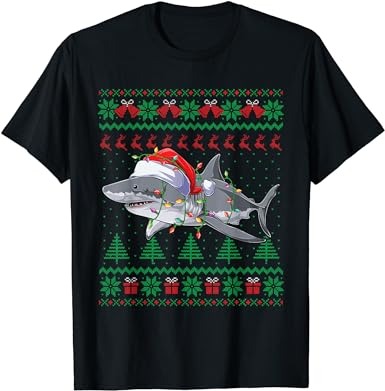 Shark christmas pajama with santa sea animal lover ugly t-shirt
