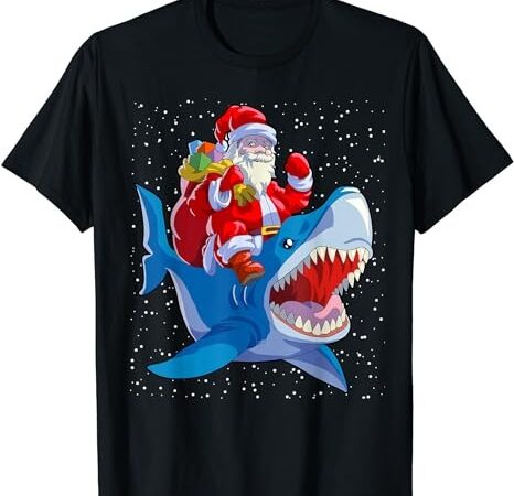 Shark christmas shirt men boys shark lover santa claus t-shirt