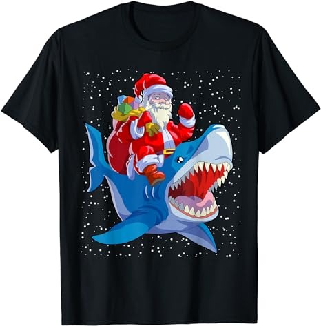 Shark Christmas Shirt Men Boys Shark Lover Santa Claus T-Shirt